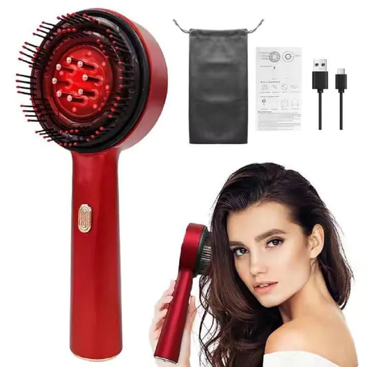 Premium Head Scalp Electric Massager Comb | Scalp Massaging Brush with 3 In 1 Hair Oil Applicator | IPX7 Water Resistant,Portable Deep Massager For Hair & Head Relaxation at Home | Shiatsu Massage for Hair Growth/Stress Relax (Multicolor) (Red)